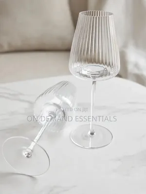 2pc Ribbed Long Stem Wine Glasses - 500ml