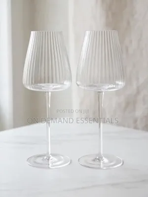 2pc Ribbed Long Stem Wine Glasses - 500ml