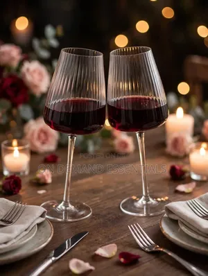2pc Ribbed Long Stem Wine Glasses - 500ml