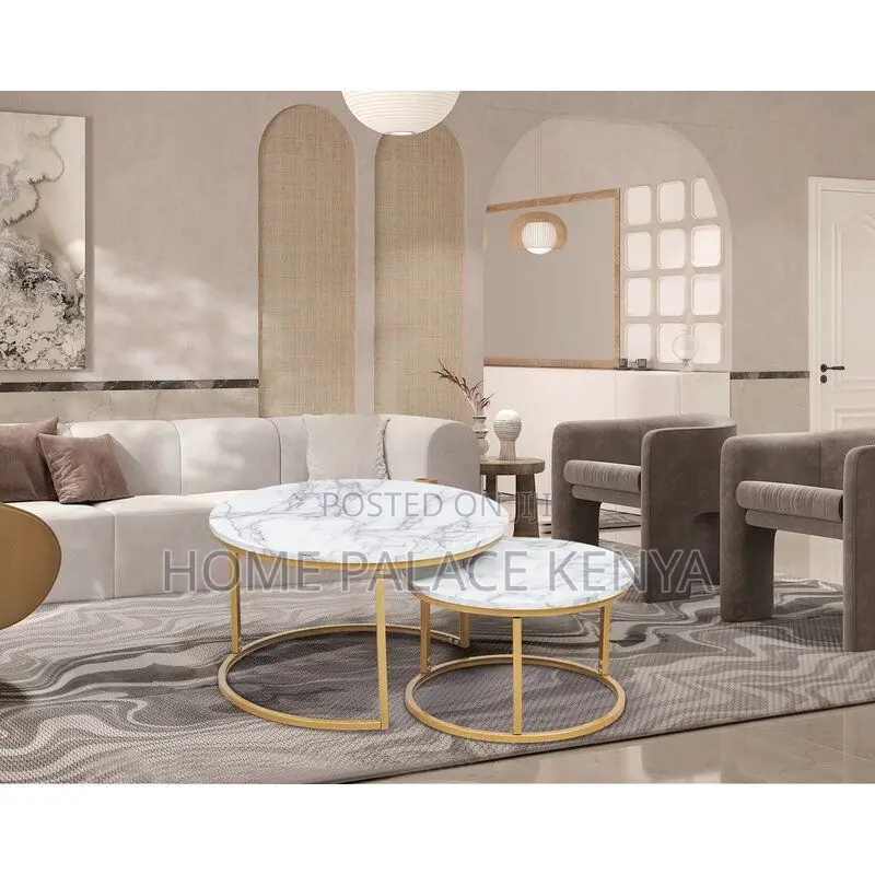 Coffee Table; Luxury Marble Nesting Tables Set of 2 for Living Room