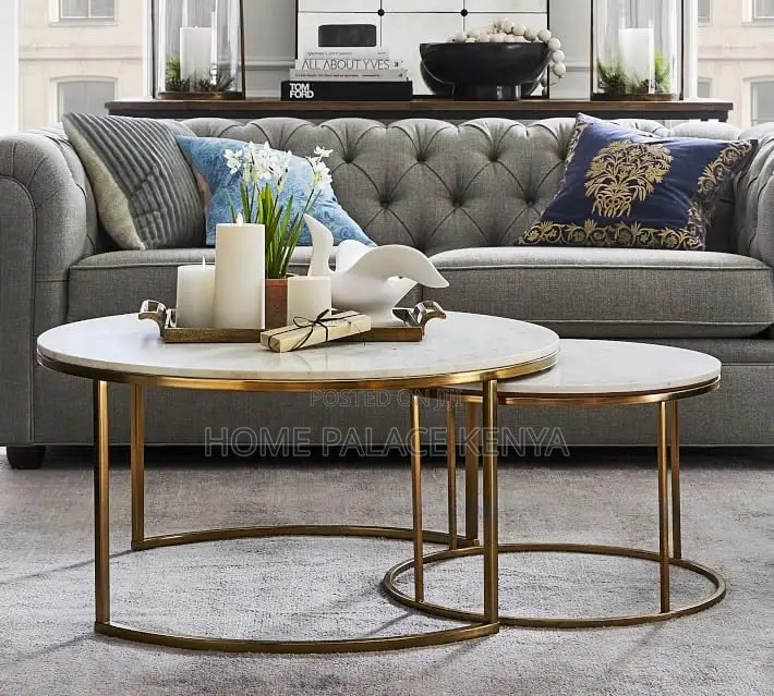 Coffee Table; Luxury Marble Nesting Tables Set of 2 for Living Room