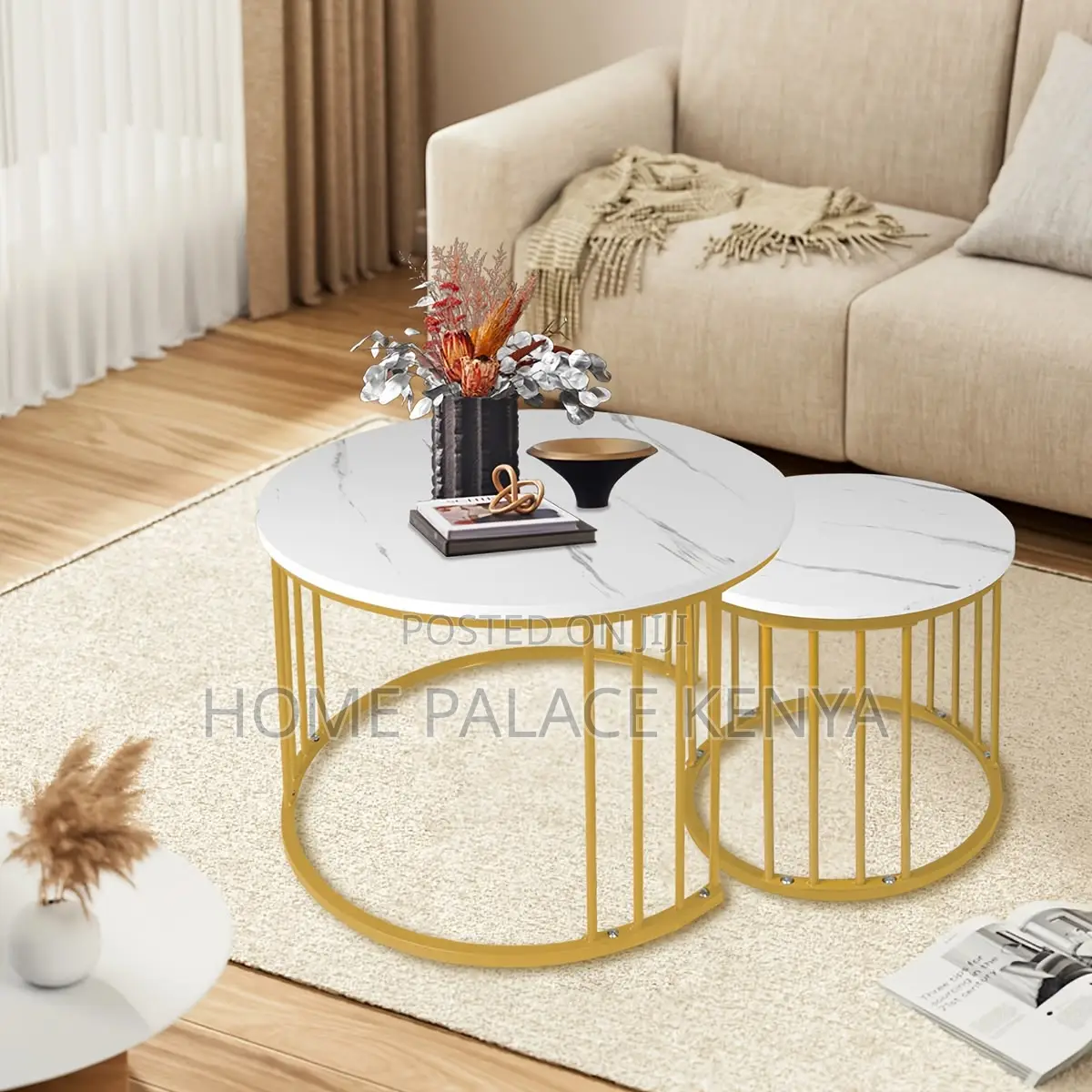 Coffee Table; Luxury Marble Nesting Tables Set of 2 for Living Room