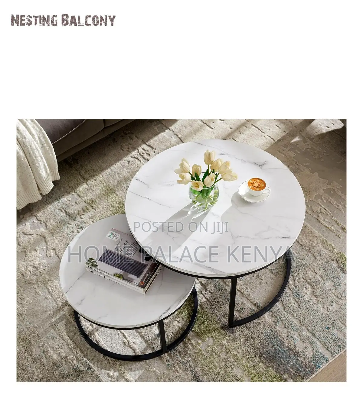 Coffee Table; Luxury Marble Nesting Tables Set of 2 for Living Room