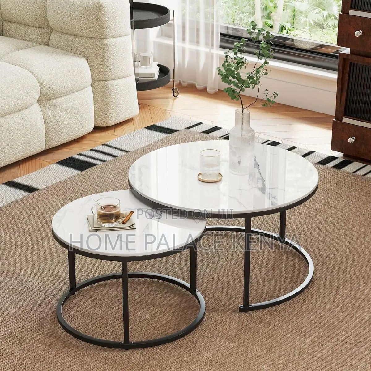 Coffee Table; Luxury Marble Nesting Tables Set of 2 for Living Room