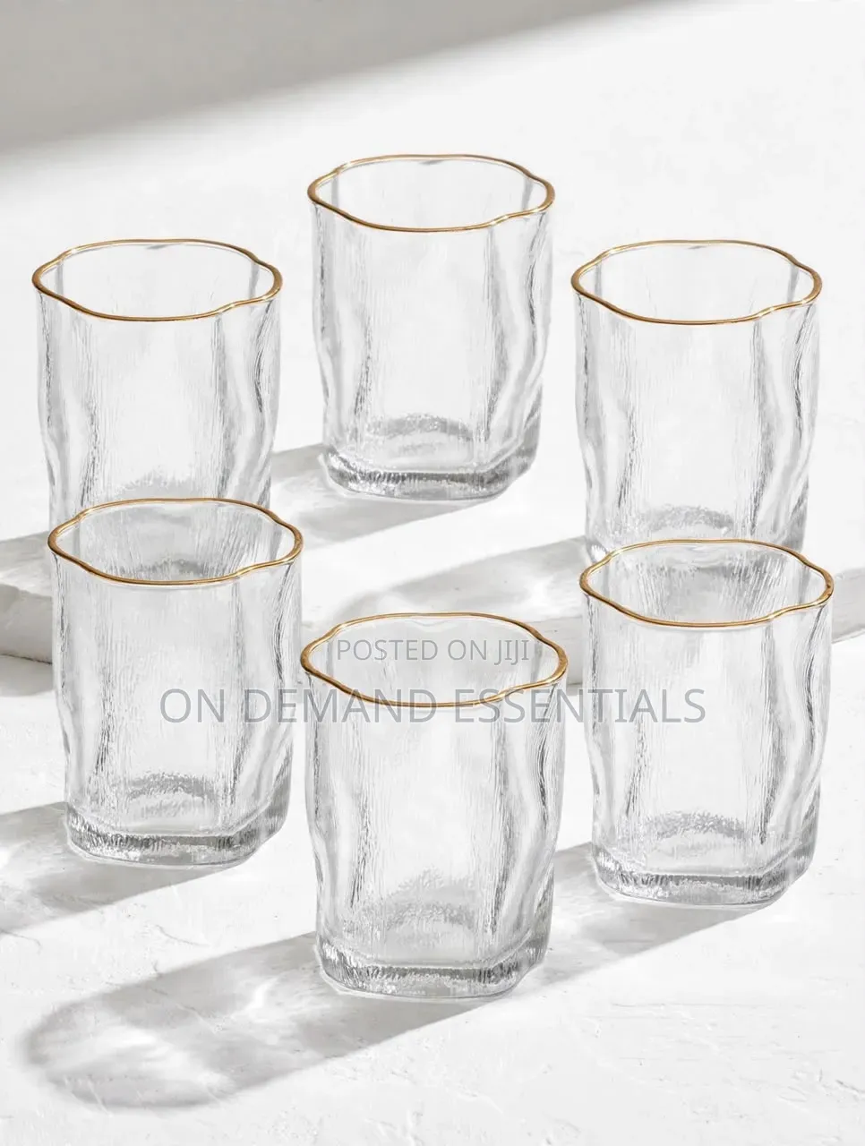 Irregular Shape Short Whiskey Glasses With Gold Rim