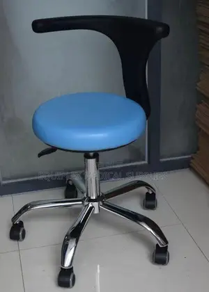 Blue Doctor's Stool With Backrest and Castor Wheels