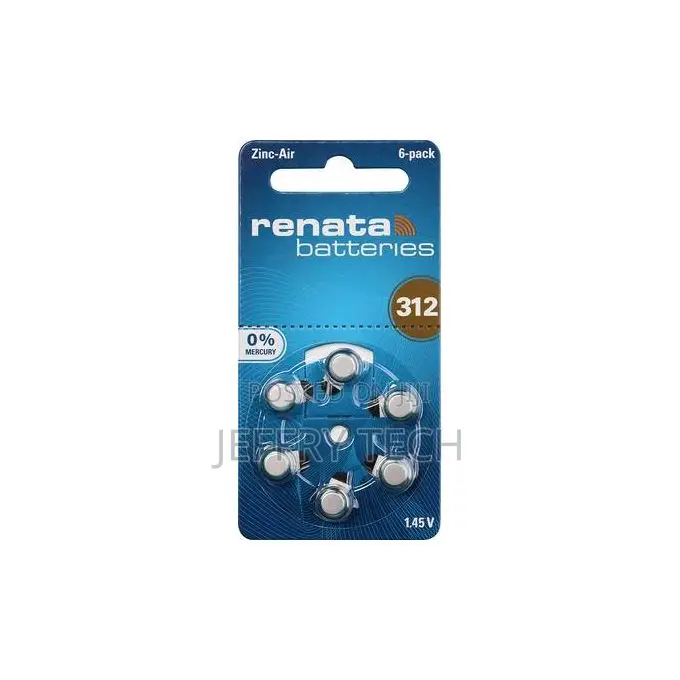 Renata ZA 312 Zinc Air Hearing Aid Batteries - 6 Pack