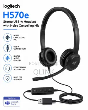 Logitech H570e Stereo USB-A Headset With Noise Cancelling Mic - Black