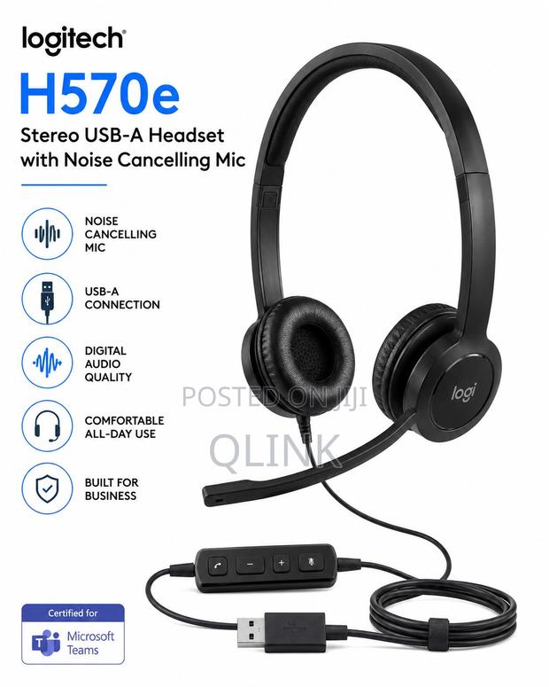 Logitech H570e Stereo USB-A Headset With Noise Cancelling Mic - Black