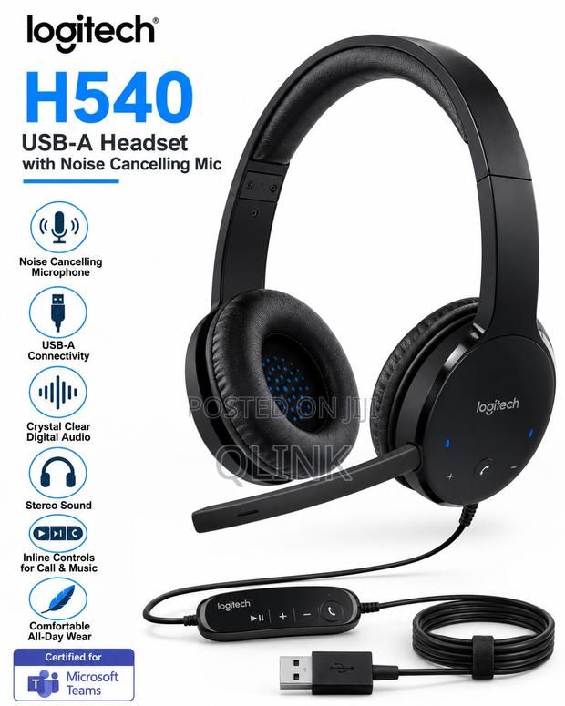 Logitech H540 USB-A Headset With Noise Cancelling Mic - Black