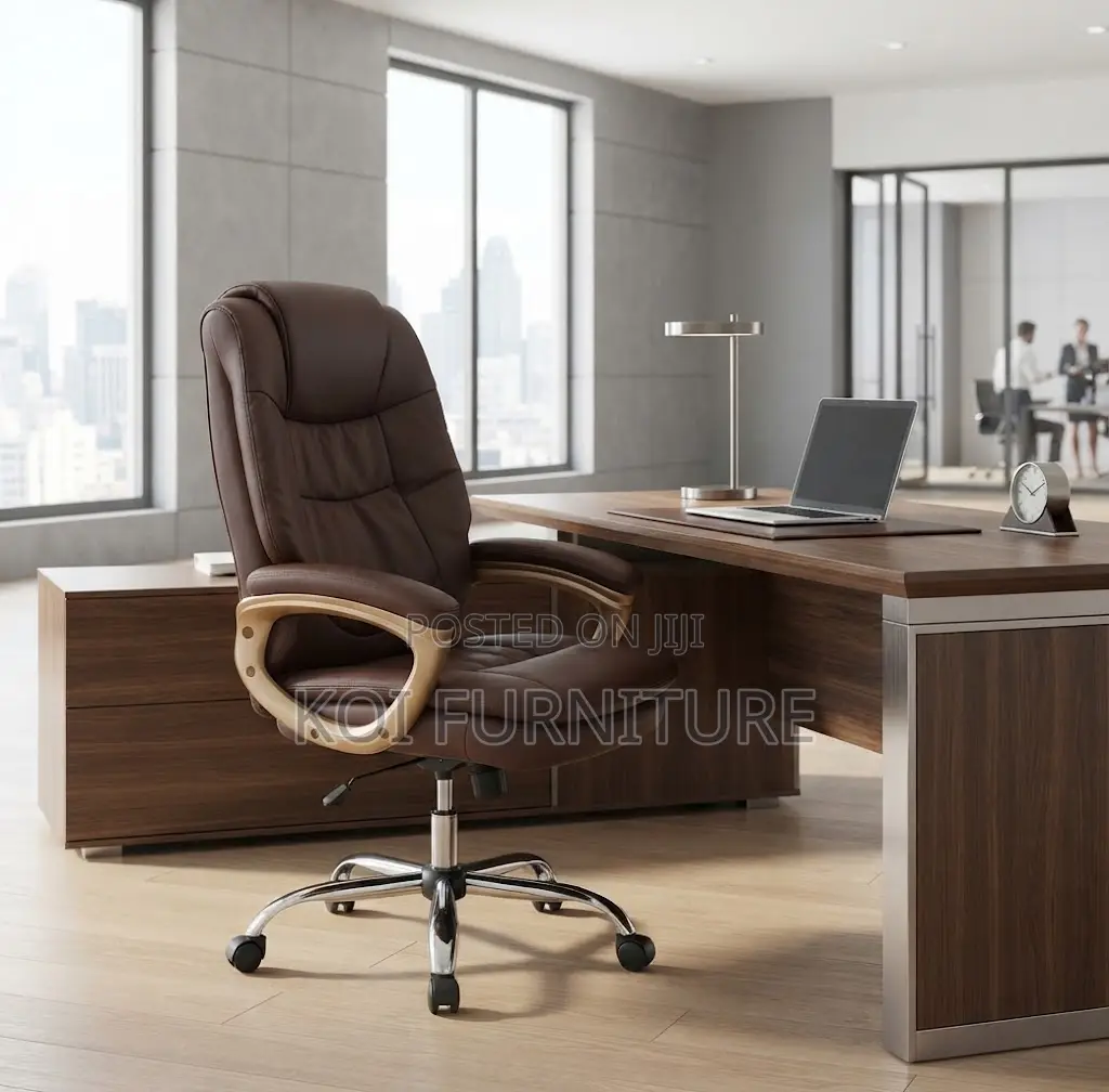 Office Chairs; Leather High Back Brown Leree Chair