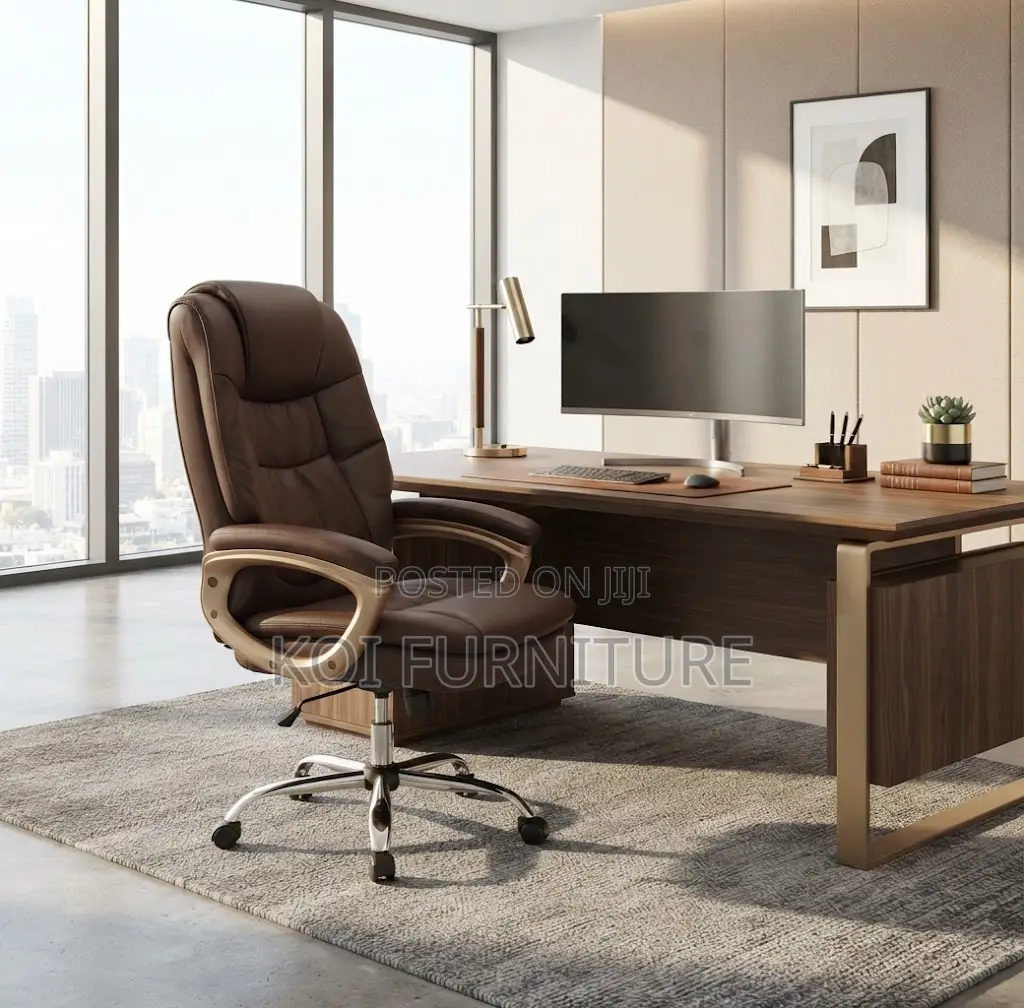 Office Chairs; Leather High Back Brown Leree Chair