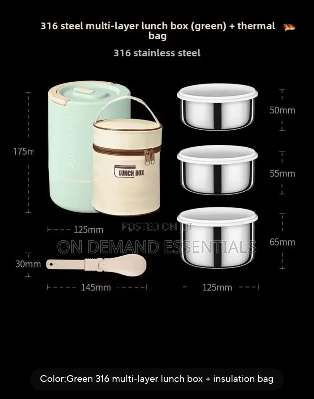 3 Layers Portable Stainless Steel Round Lunch Box