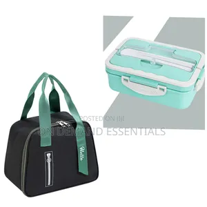 3 Grid Wheat Straw Lunch Box With Spoon, Chopsticks