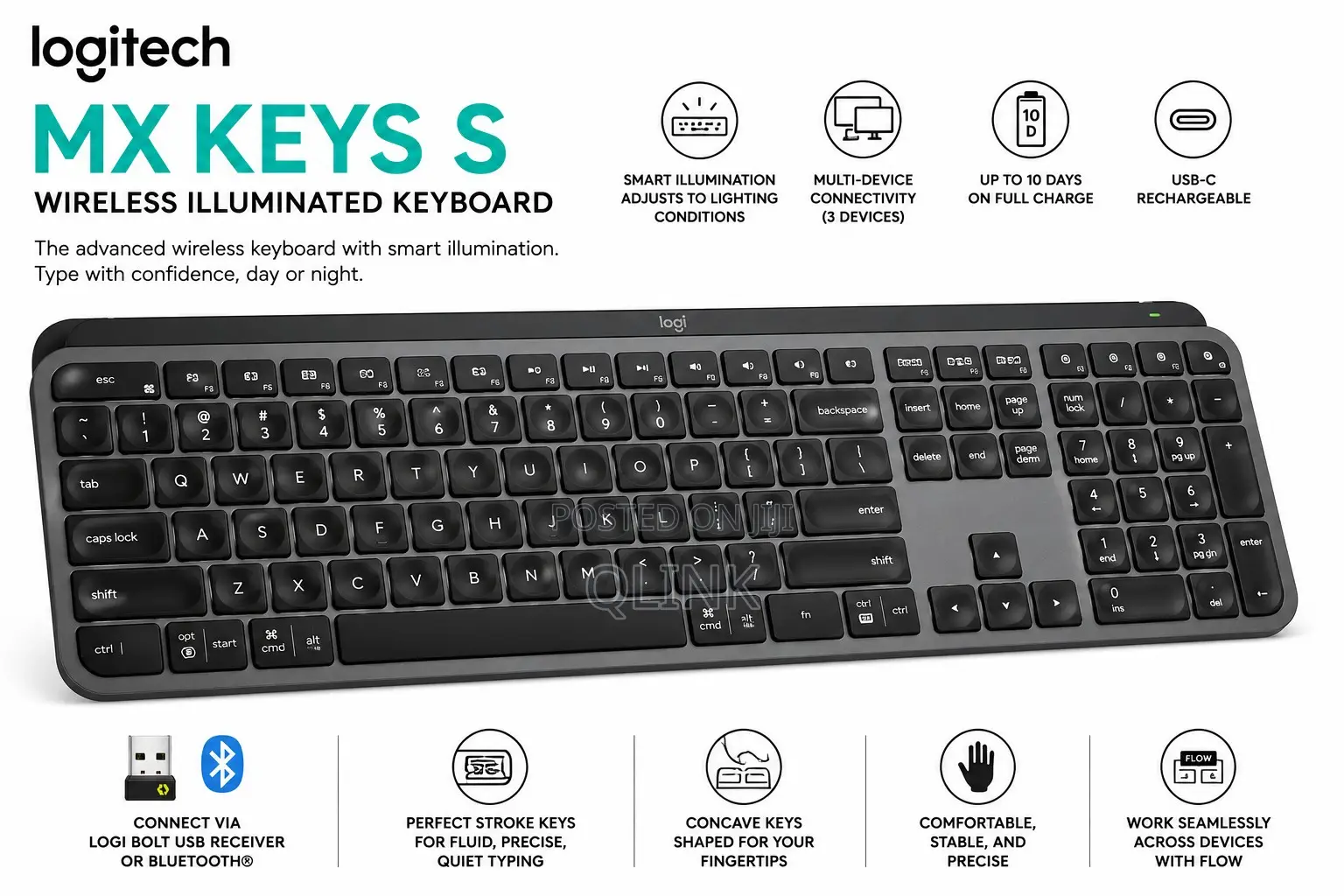 Logitech MX Keys S Wireless and Bluetooth Bluetooth Illuminated