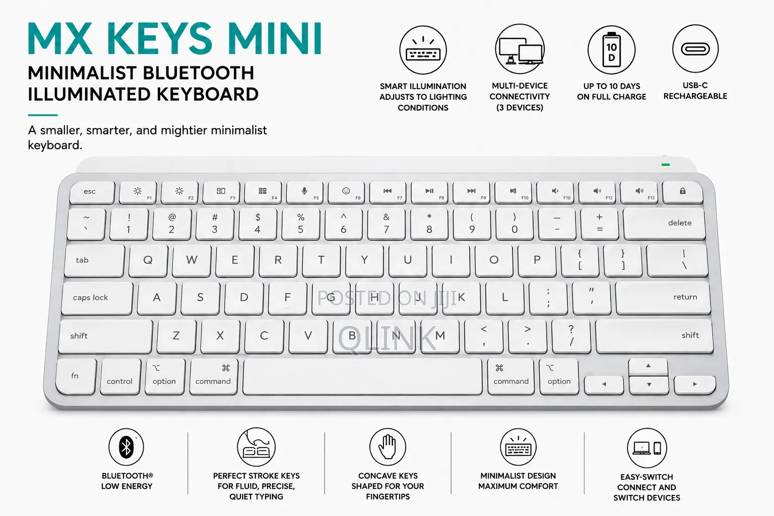 Logitech MX Keys Mini Minimalist Bluetooth Illuminated Rechargeable
