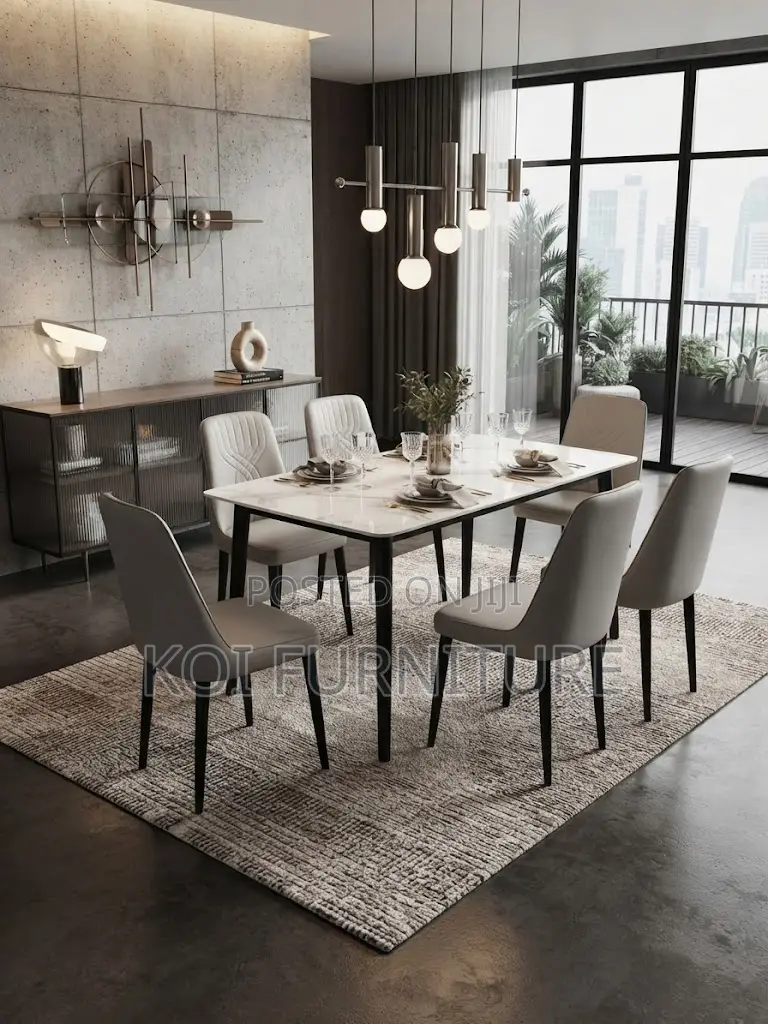 Dining Set; Four Seaters Brown Home Dining Leather Seat Set