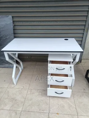 White Metallic Flame Desk and 3 Drawers Pedestal