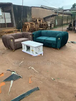 Teal Velvet 3-Seater + Brown 2 Seater + Coffee Table