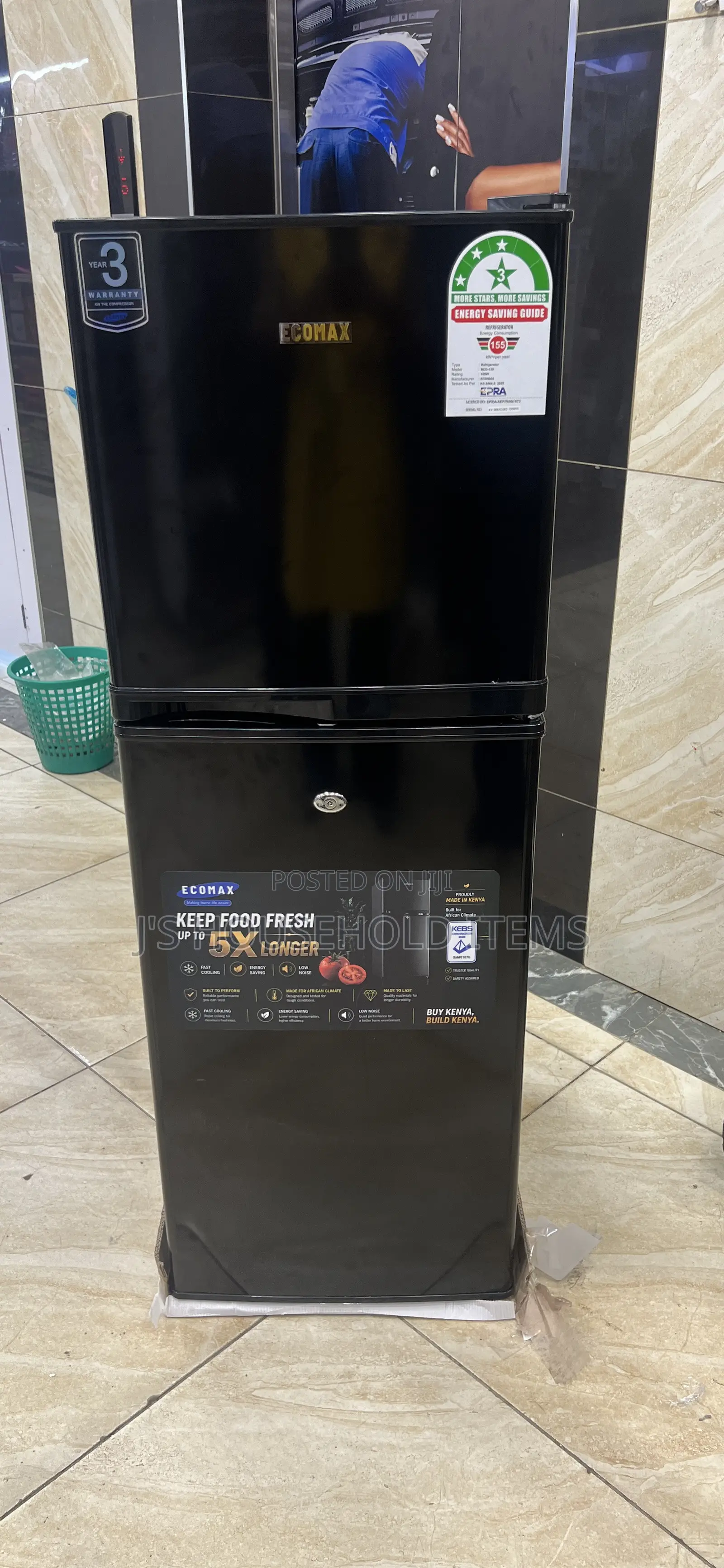 Ecomax 138 Litres Black Double Door Refrigerator
