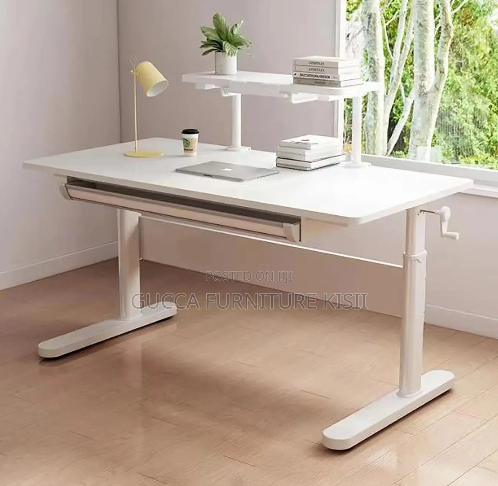 Studying Desk; White Manual Adjustable Standing Studying Desk