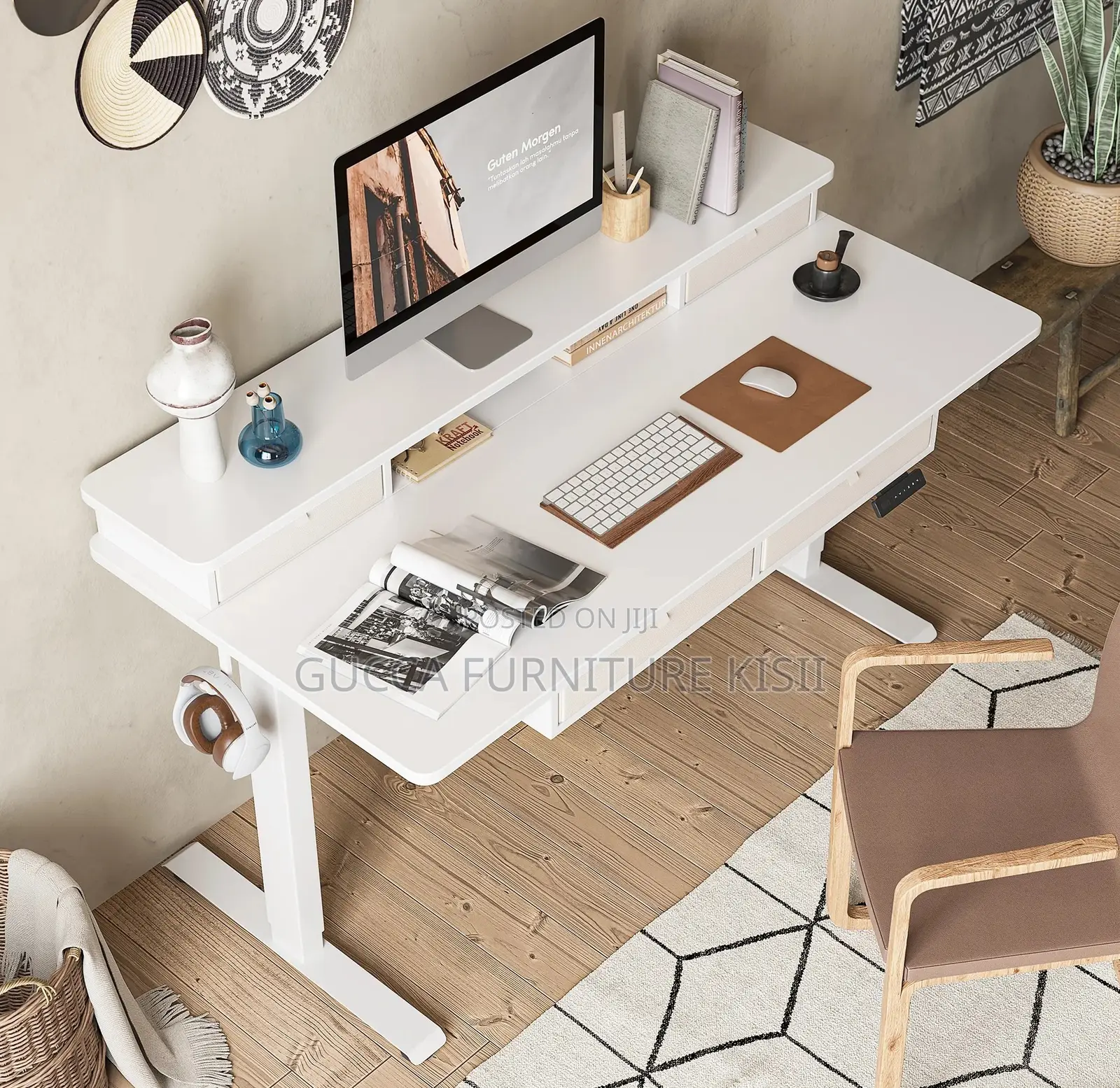 Studying Desk; White Manual Adjustable Standing Studying Desk