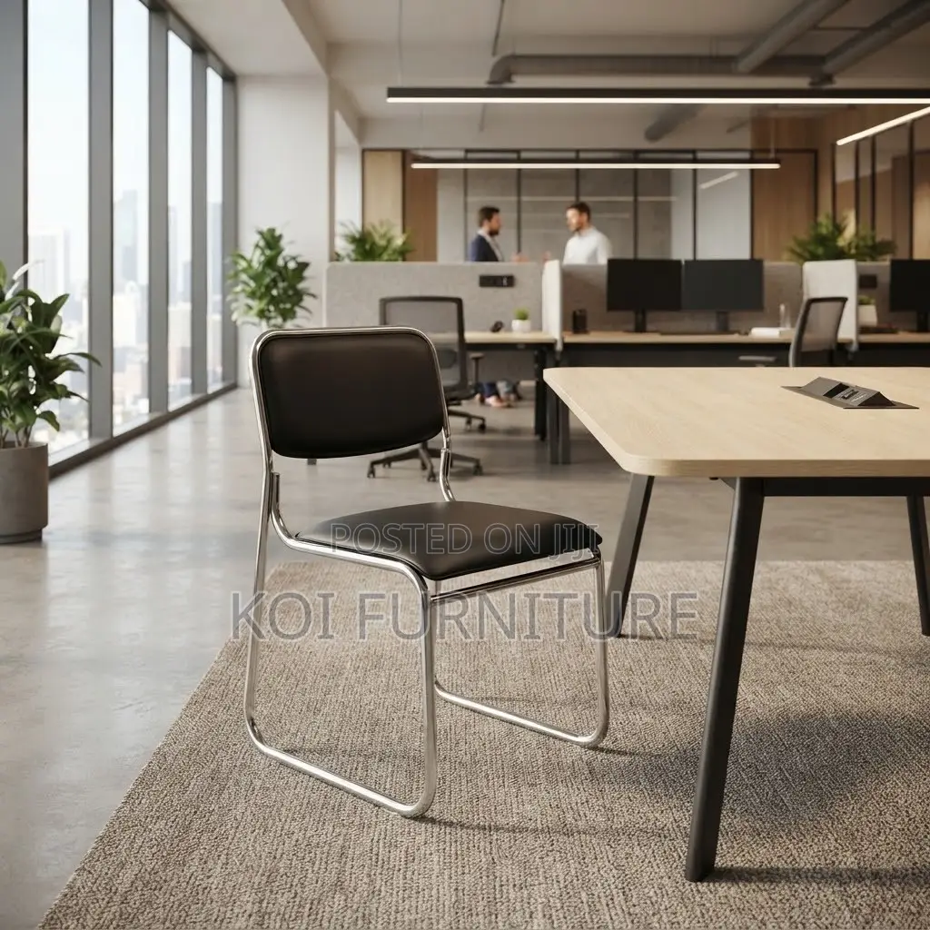 Office Chairs; Sled Basement Chrome Leather Visitors Chair