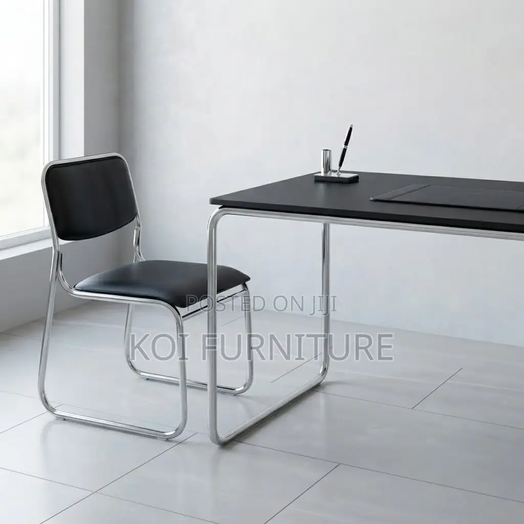 Office Chairs; Sled Basement Chrome Leather Visitors Chair
