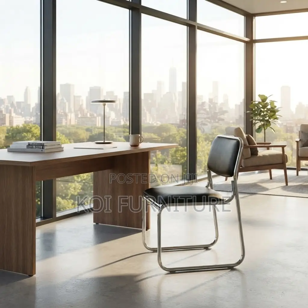 Office Chairs; Sled Basement Chrome Leather Visitors Chair