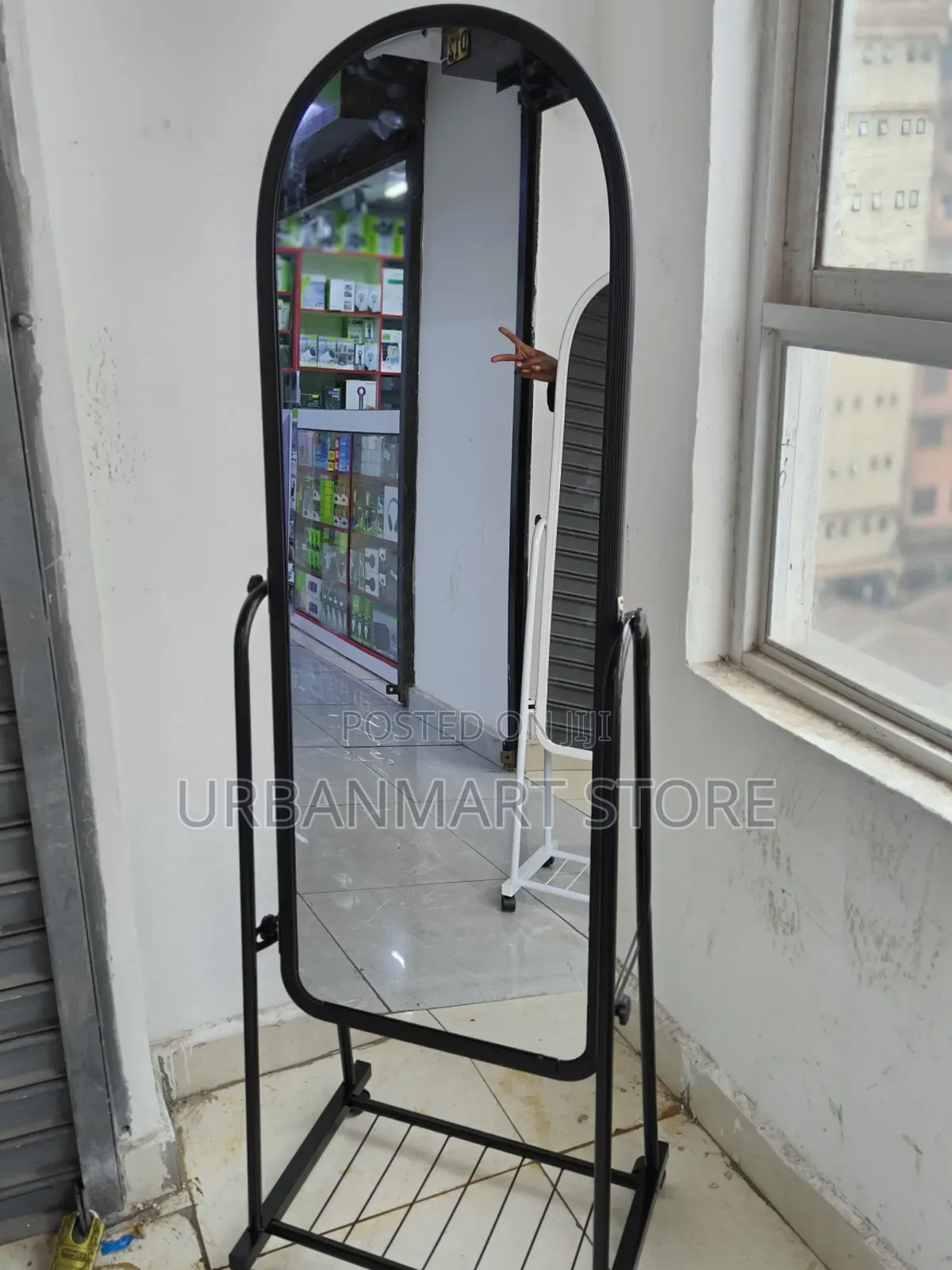 Full Length Standing Mirror With Wheels and Shoe Storage