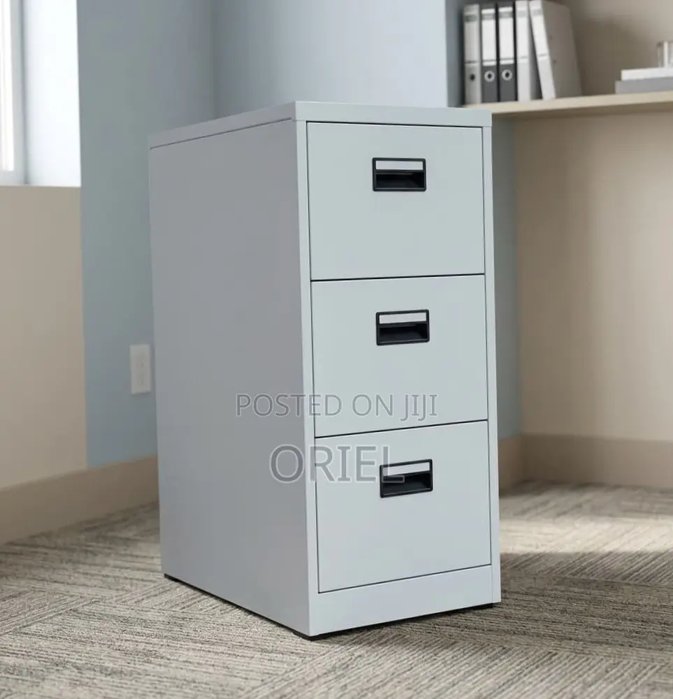 Office Cabinet : Three-Drawer Metal File Cabinet