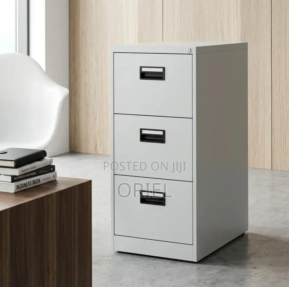 Office Cabinet : Three-Drawer Metal File Cabinet