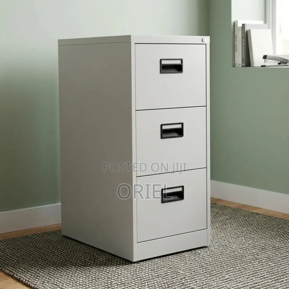 Office Cabinet : Three-Drawer Metal File Cabinet