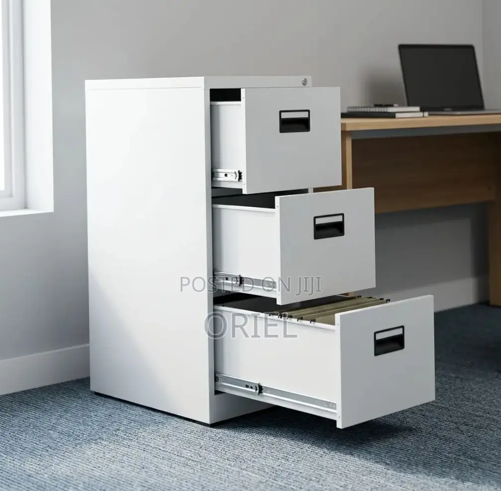 Office Cabinet : Three-Drawer Metal File Cabinet