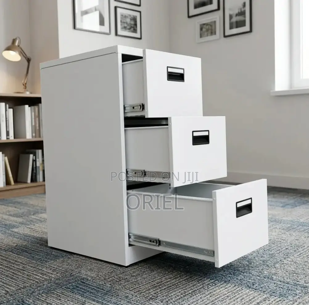 Office Cabinet : Three-Drawer Metal File Cabinet