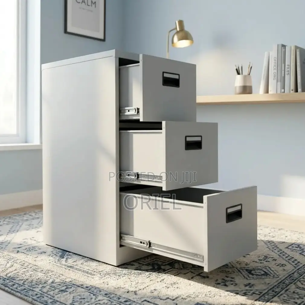 Office Cabinet : Three-Drawer Metal File Cabinet