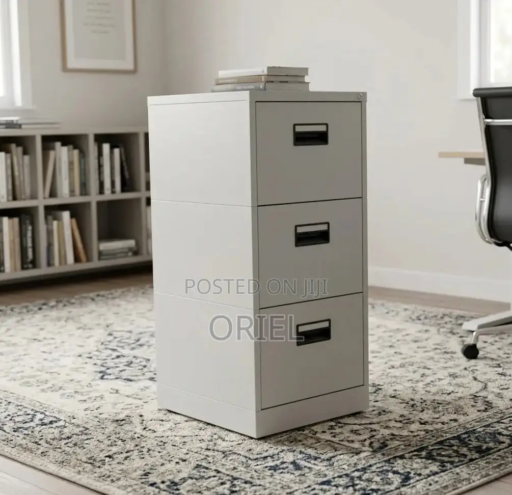 Office Cabinet : Three-Drawer Metal File Cabinet
