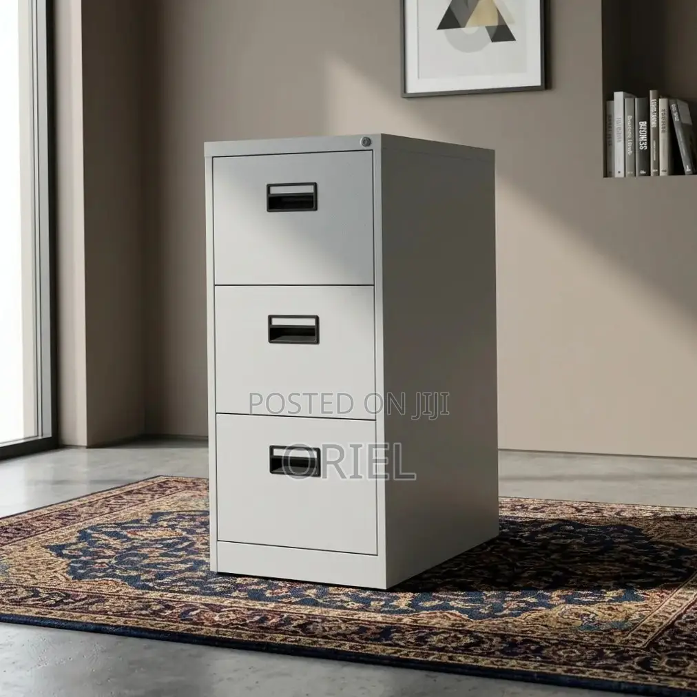Office Cabinet : Three-Drawer Metal File Cabinet