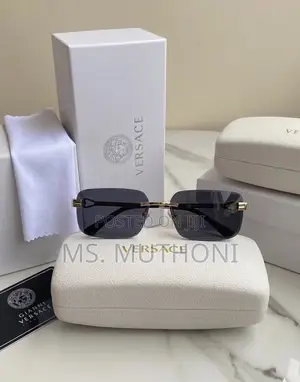 The Versace VE2298 Rectangle Sunglasses Ft a Gold-Tone Rimless Frame