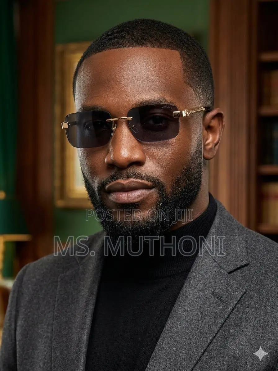 The Versace VE2298 Rectangle Sunglasses Ft a Gold-Tone Rimless Frame