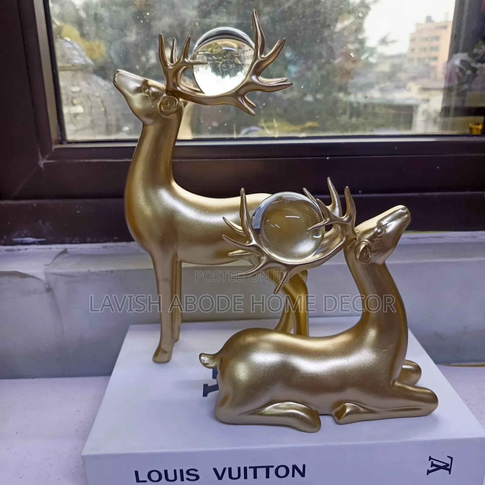 Gold Deer Decor With Crystal Ball