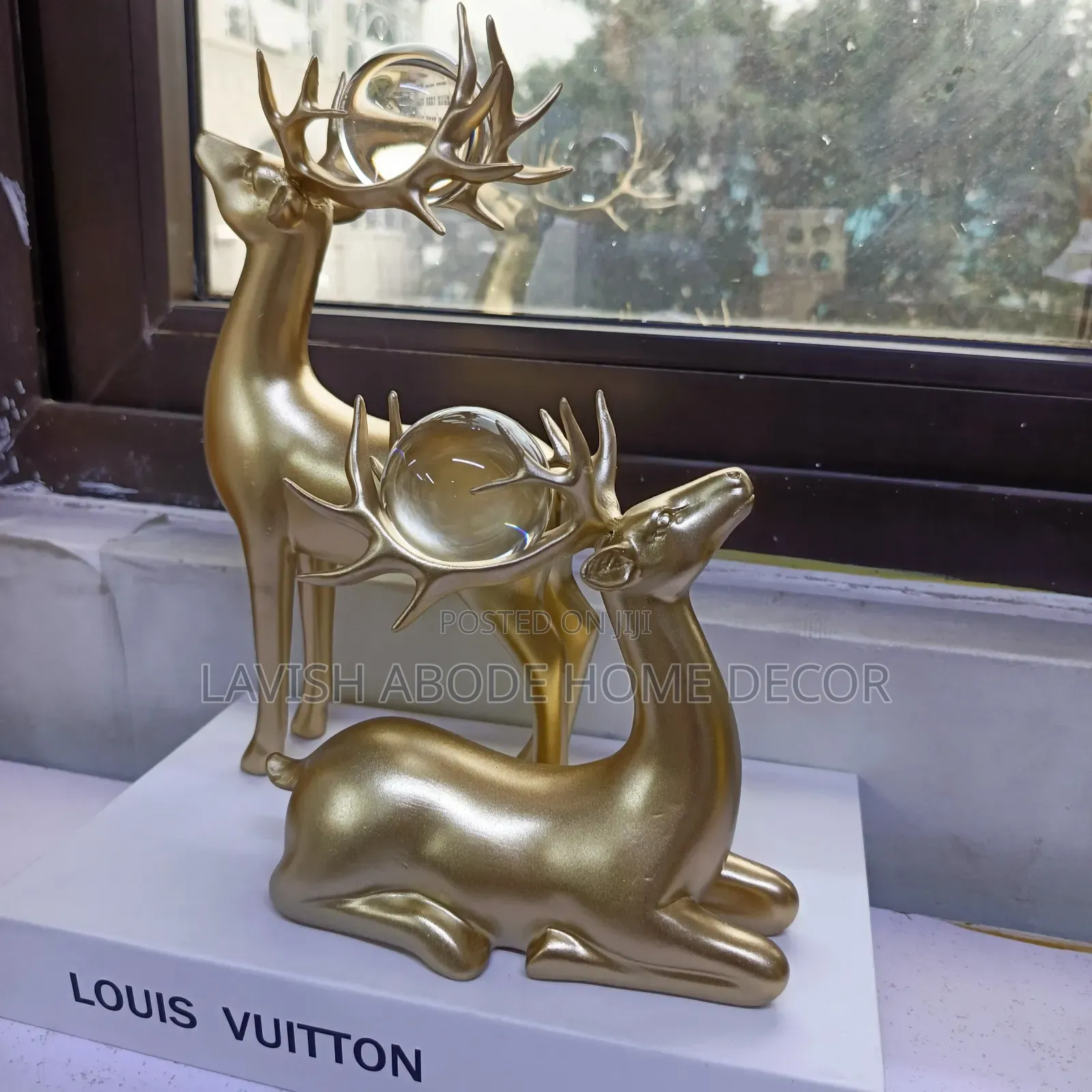 Gold Deer Decor With Crystal Ball