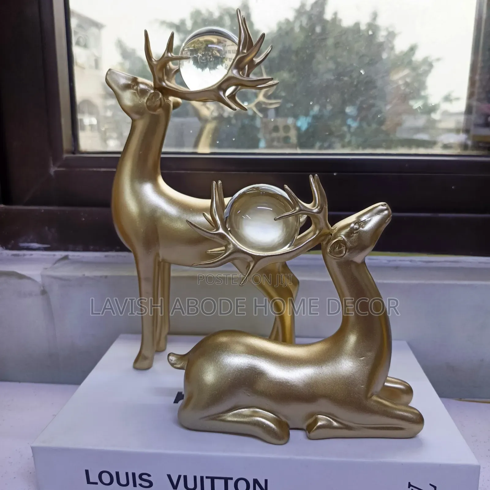 Gold Deer Decor With Crystal Ball