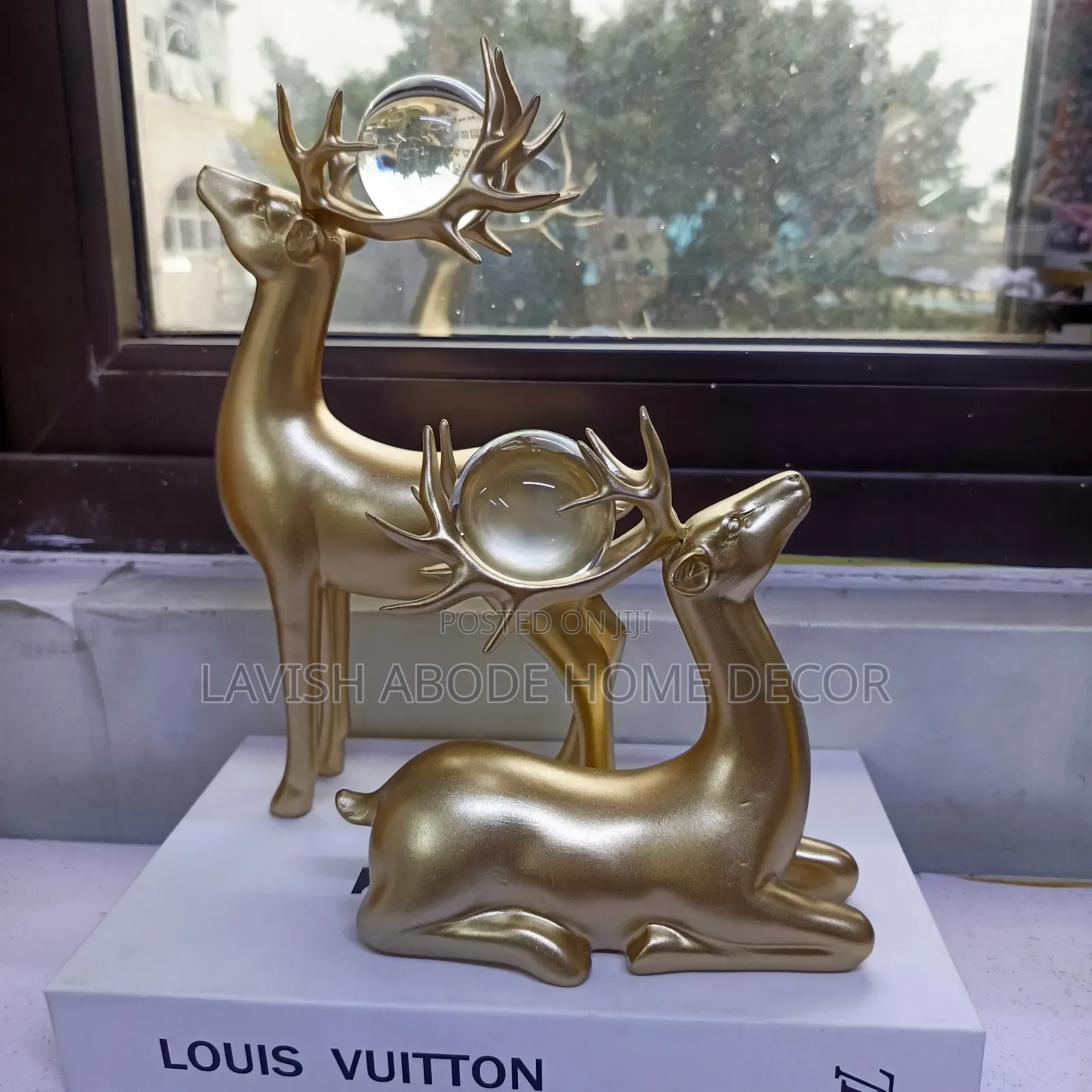 Gold Deer Decor With Crystal Ball