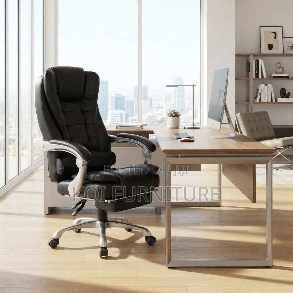 Office Chairs; Leather Boss Black Iron High Backrest Office Chair