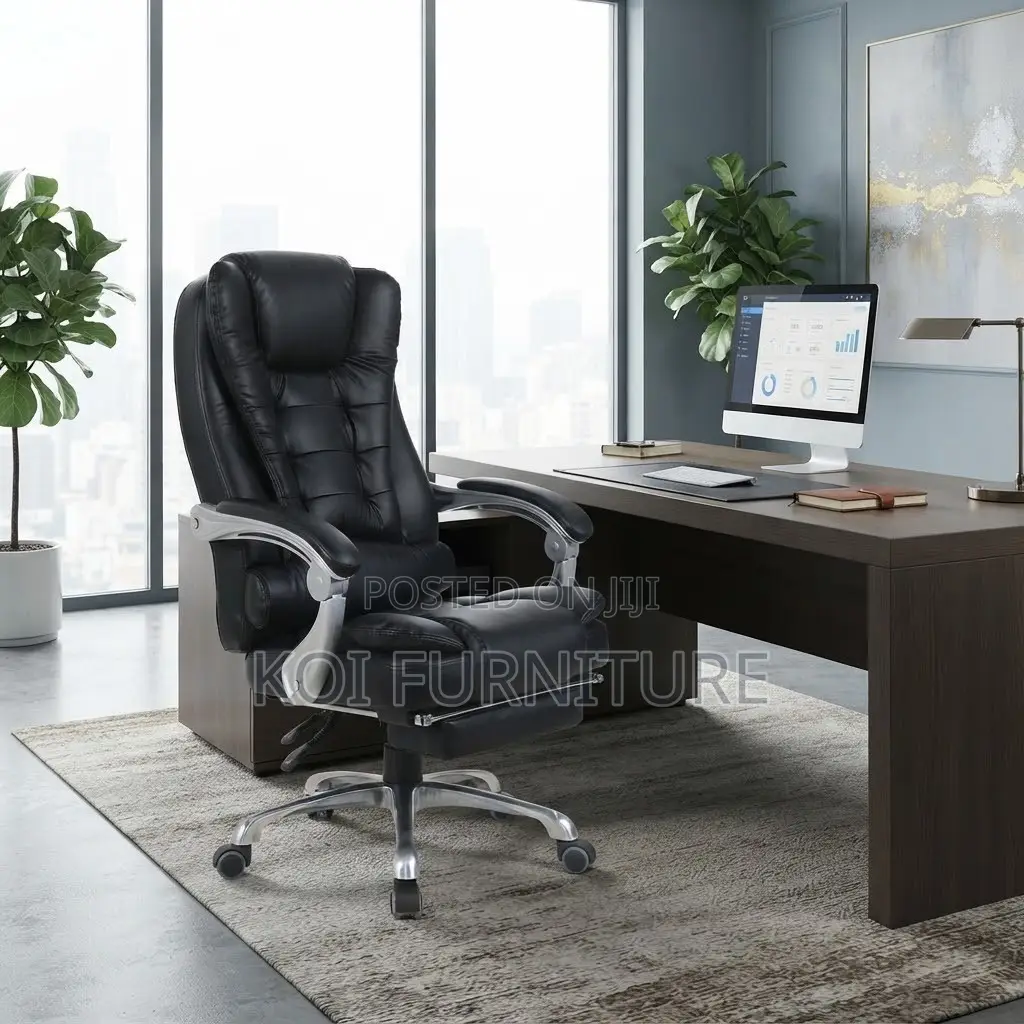 Office Chairs; Leather Boss Black Iron High Backrest Office Chair