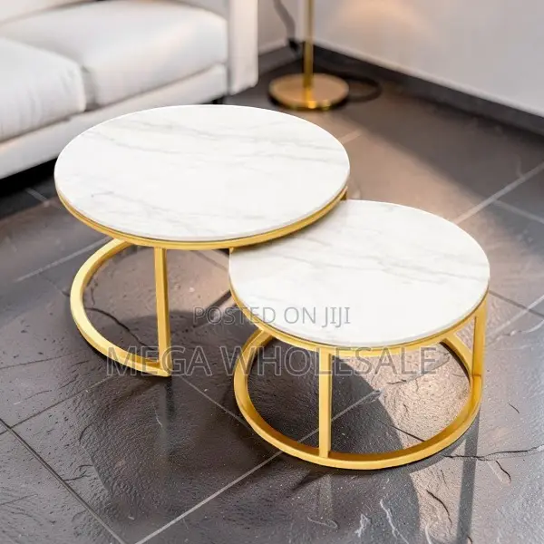 Modern Design 2 in 1 Marble Top Gold Stand Nesting Coffee Table