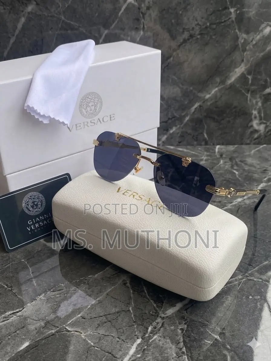 Polarized Gold-Accented Rimless Aviator Sunglasses by Gianni Versace