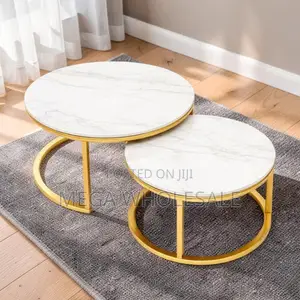Elegant Style 2 in 1 Marble Top Gold Stand Nesting Coffee Table