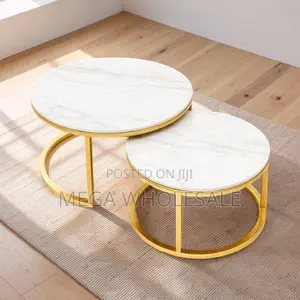 Space Saving 2 in 1 Marble Top Gold Stand Nesting Coffee Table